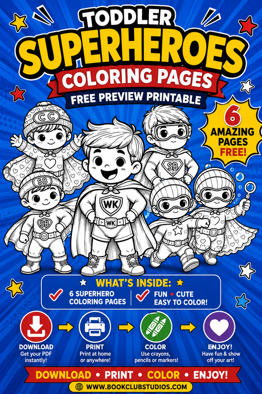 Toddler Superheroes Coloring Book - 6 page Preview